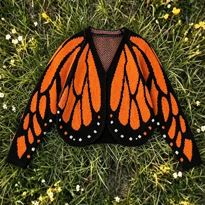 Butterfly-style Knitted Cardigan - Orange - One Szie - image 1