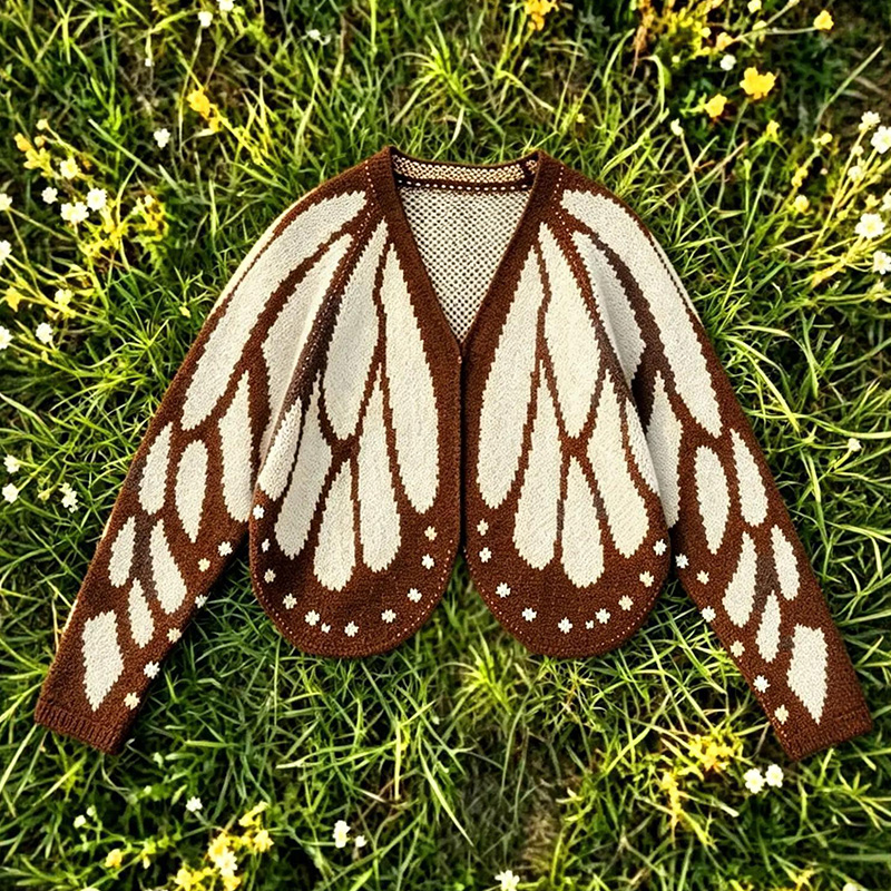 Butterfly-style Knitted Cardigan - Apricot - One Szie - image 8