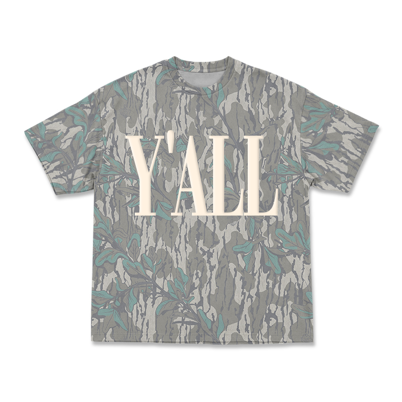 Vintage Camo Leaf Print YALL Graphic T-Shirt - Green - 3XL - image 1