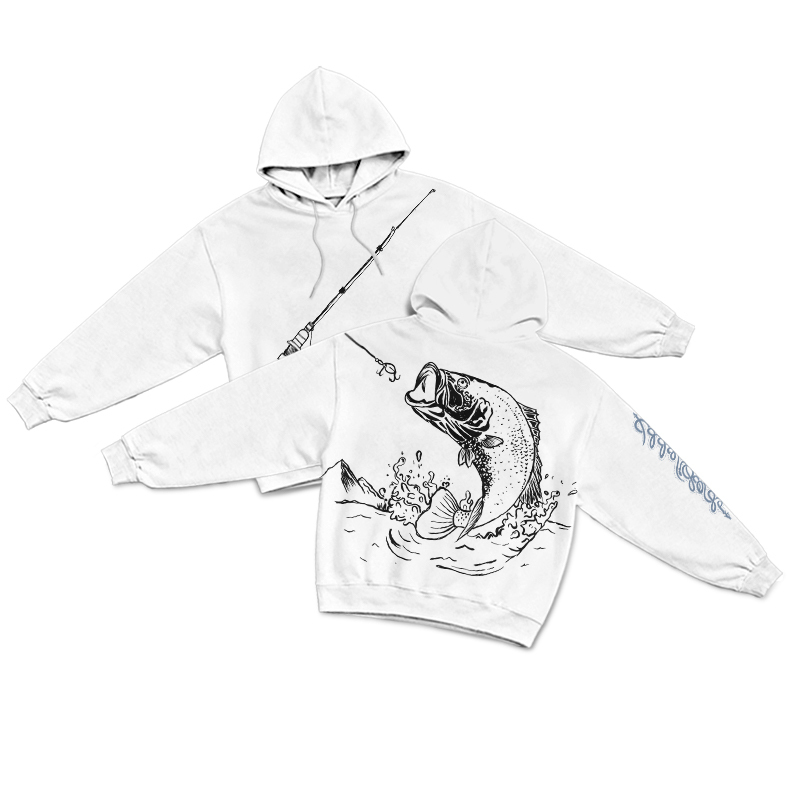 Vintage Coastal Fishing Rod Illustration Print Hoodie - White - US16-18(2XL) - image 2