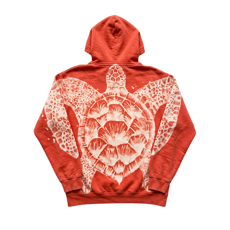 Sunwashed Turtle Print Streetwear Hoodie - Orange - US32-34(5XL) - image 1