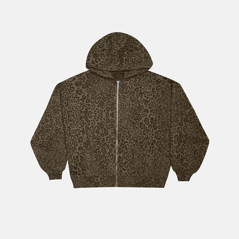 Street Leopard Print Zip Up Hoodie - Brown - US28-30(4XL) - image 4