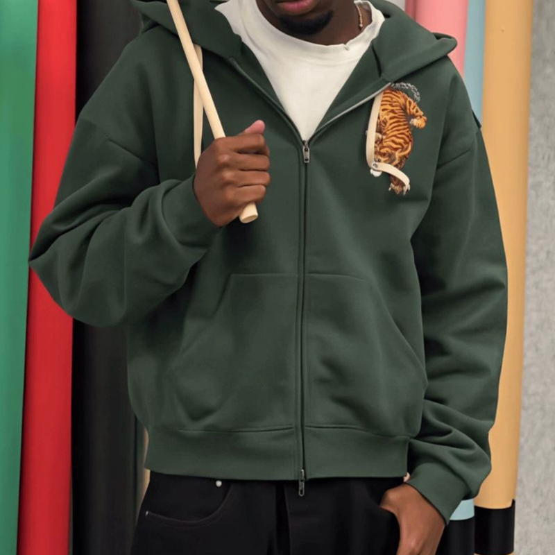 Retro Unique Design Embroidered Tiger Hoodie - image 2