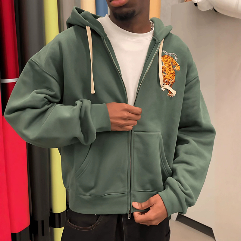 Retro Unique Design Embroidered Tiger Hoodie - image 3