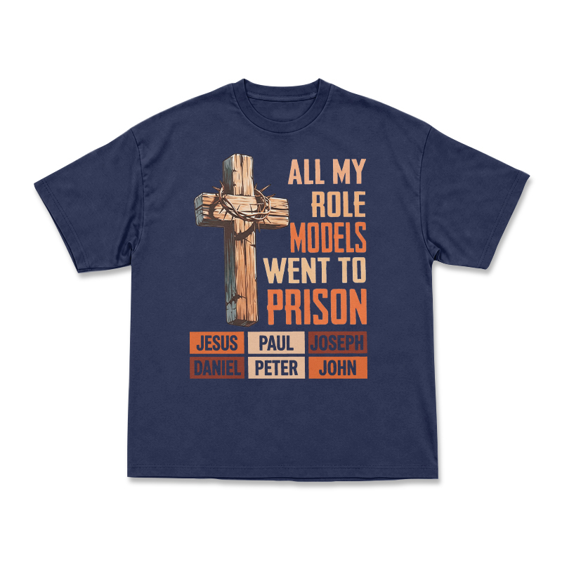 Cross and All My Role Models Went to Prison Statement Graphic T-Shirt - Navy Blue - US16-18(2XL) - image 15