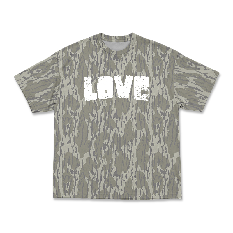Urban Woodland Print Love Graphic T-Shirt - Khaki - 3XL - image 1