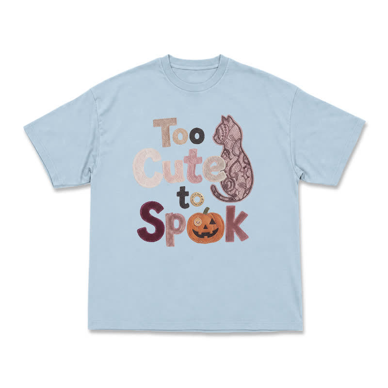 Playful Halloween Cat Silhouette Boxy Crewneck T-Shirt - Light Blue - US16-18(2XL) - image 2
