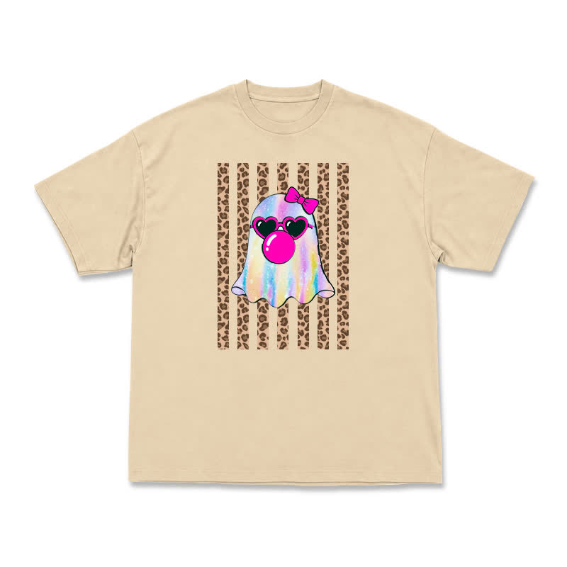 Street Style Iridescent Ghost Leopard Panel Oversized T-Shirt - Apricot - US16-18(2XL) - image 2