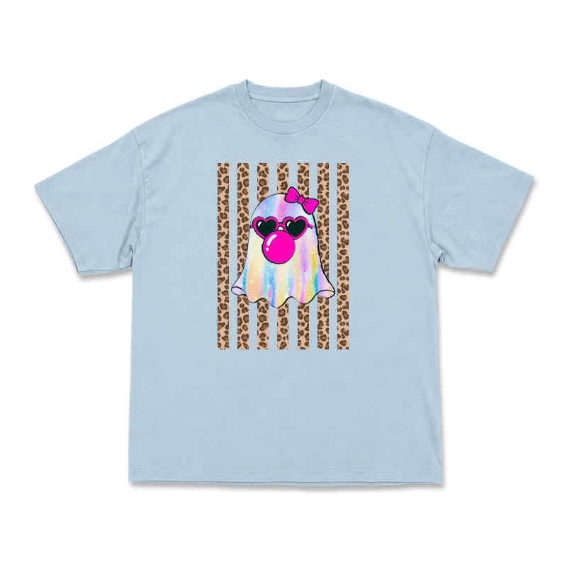 Street Style Iridescent Ghost Leopard Panel Oversized T-Shirt - Light Blue - US16-18(2XL) - image 1