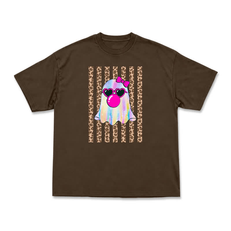 Street Style Iridescent Ghost Leopard Panel Oversized T-Shirt - Coffee - US16-18(2XL) - image 7