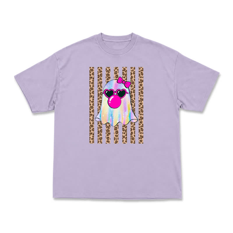 Street Style Iridescent Ghost Leopard Panel Oversized T-Shirt - Purple - US16-18(2XL) - image 6