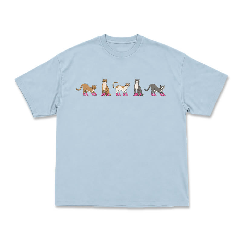 Minimal Graphic Cat Row Boxy Short Sleeve Everyday T-Shirt - Light Blue - US16-18(2XL) - image 2