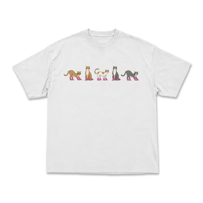 Minimal Graphic Cat Row Boxy Short Sleeve Everyday T-Shirt - White - US16-18(2XL) - image 1
