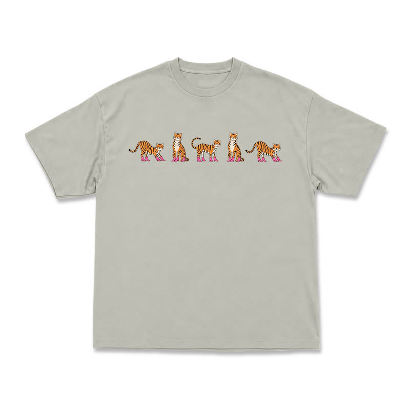 Lavender Mini Tiger Print Relaxed Fit Short Sleeve T-Shirt - Warm Grey - US16-18(2XL) - image 2