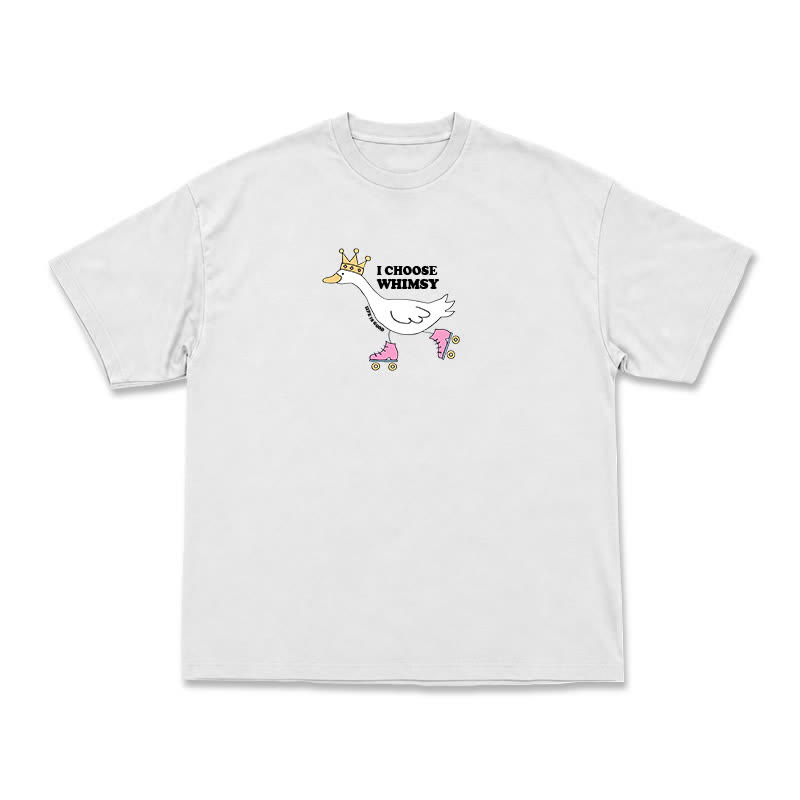 Casual Whimsy Crown Duck Graphic Relaxed Crewneck T-Shirt - White - US16-18(2XL) - image 1