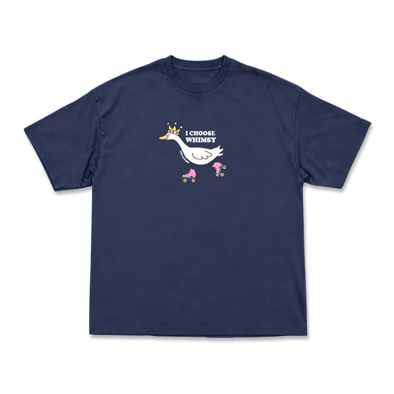 Casual Whimsy Crown Duck Graphic Relaxed Crewneck T-Shirt - Navy Blue - US16-18(2XL) - image 2