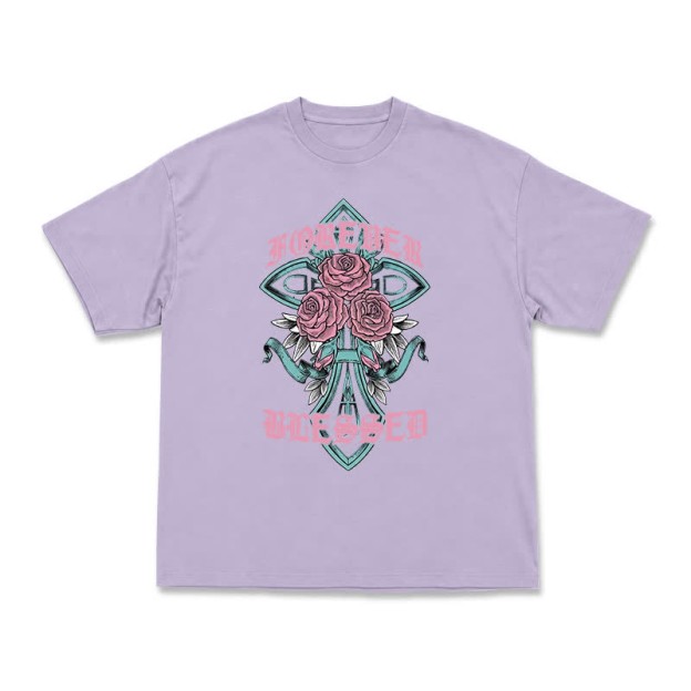 Vintage Rock Cross and Rose Print Relaxed Fit T-Shirt - Purple - US16-18(2XL) - image 8