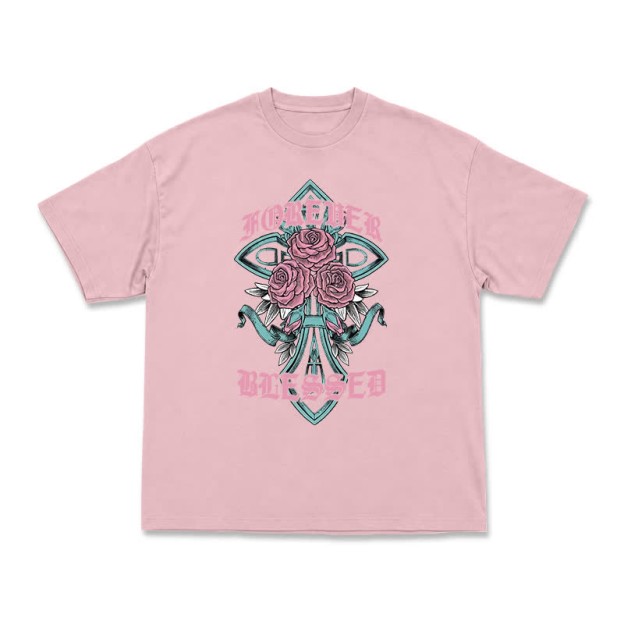 Vintage Rock Cross and Rose Print Relaxed Fit T-Shirt - Pink - US16-18(2XL) - image 6
