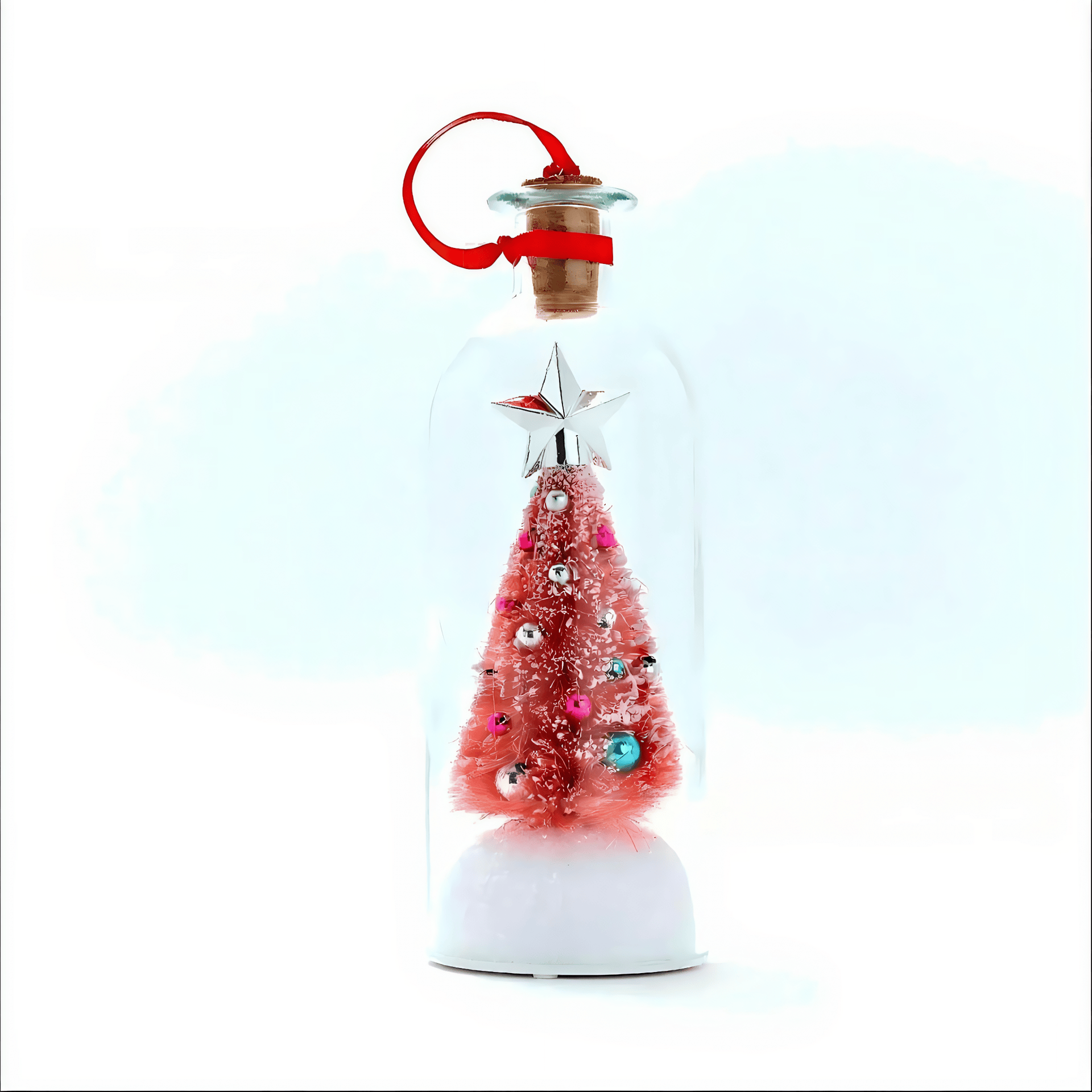 Christmas Mini Sisal Tree Glass Bottle Ornament With Red Ribbon, Tabletop Message In A Bottle Winter Festive Decor For Home Party Holiday Giftbatteries (AAA size) are not included - Recorded Christmas tree letter bottle - Pink - image 2