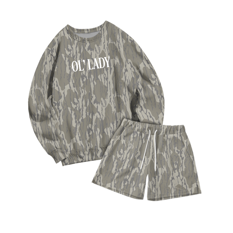 Casual OL Lady Camo Print Sweatshirt and Drawstring Shorts Set - Khaki - 3XL - image 2