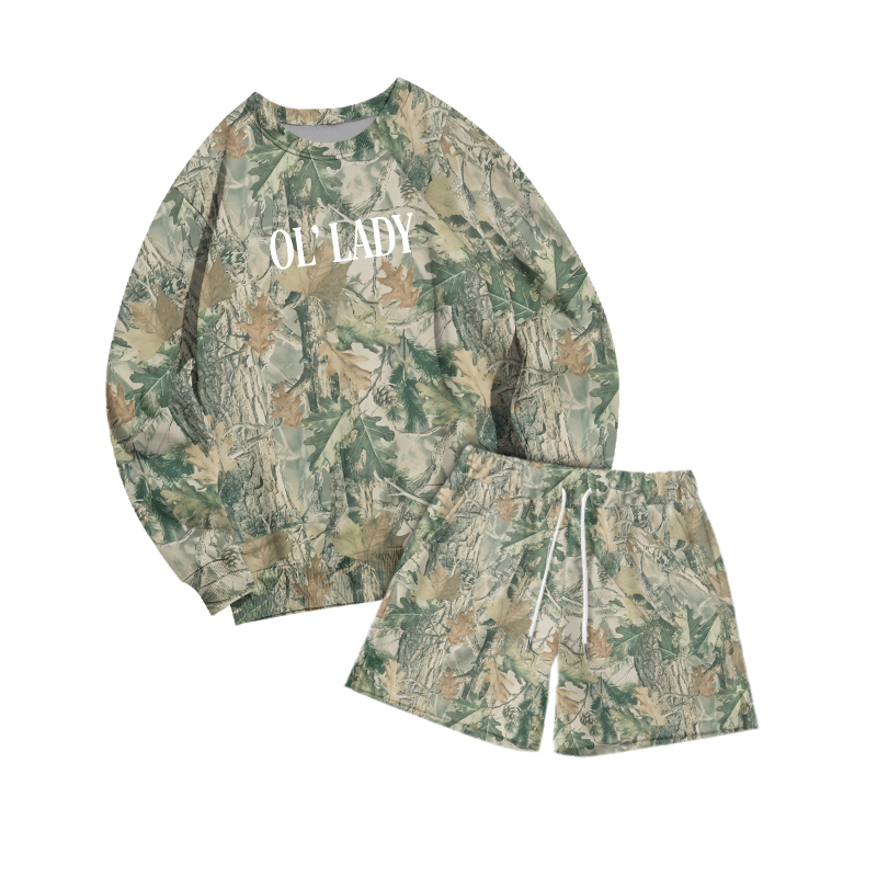 Casual OL Lady Camo Print Sweatshirt and Drawstring Shorts Set - Green - 3XL - image 4