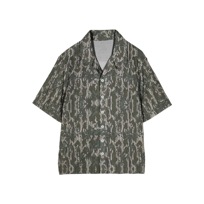 Vintage Camo Print Camp-collar Shirt - Green - 6XL - image 3