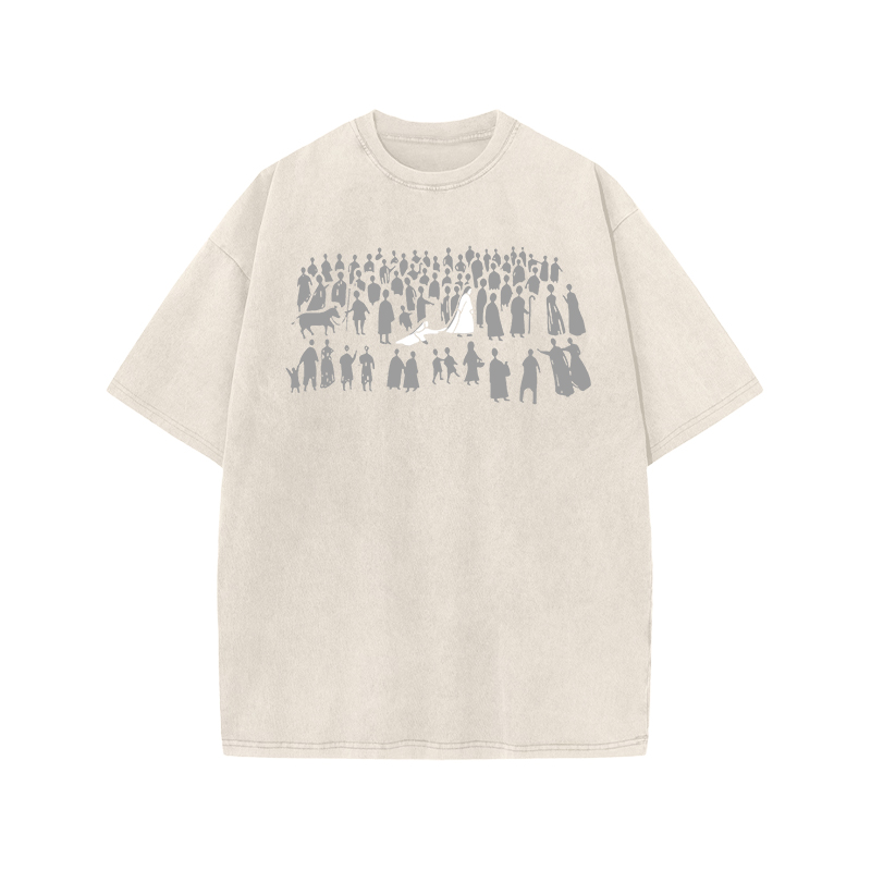 Vintage Silhouette Graphic Graphic Print Acid Washed T-shirt - Beige - US20-22(3XL) - image 1