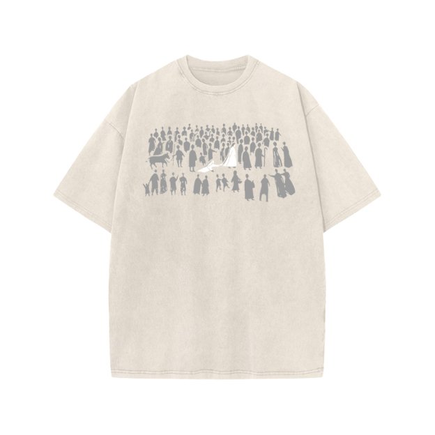 Vintage Silhouette Graphic Graphic Print Acid Washed T-shirt - Beige - US20-22(3XL) - image 1