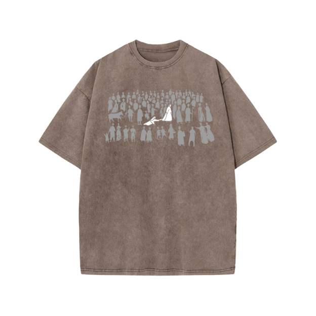 Vintage Silhouette Graphic Graphic Print Acid Washed T-shirt - Coffee - US20-22(3XL) - image 6