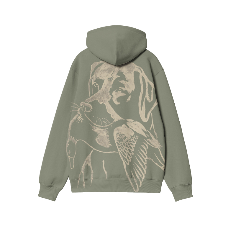 Artistic Dog and Bird Line Art Olive Green Hoodie - Olive Green - US32-34(5XL) - image 1