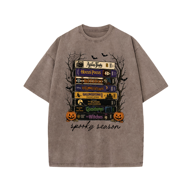 Vintage Halloween Graphic Print Acid Washed T-shirt - Coffee - US20-22(3XL) - image 2