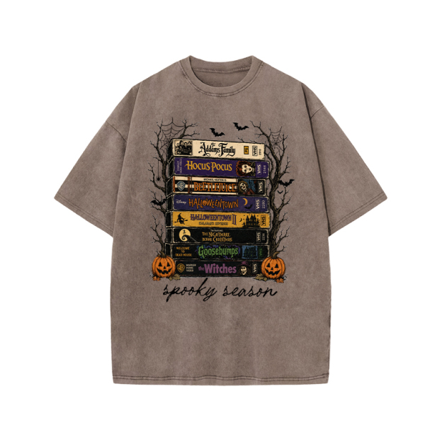Vintage Halloween Graphic Print Acid Washed T-shirt - Coffee - US20-22(3XL) - image 2
