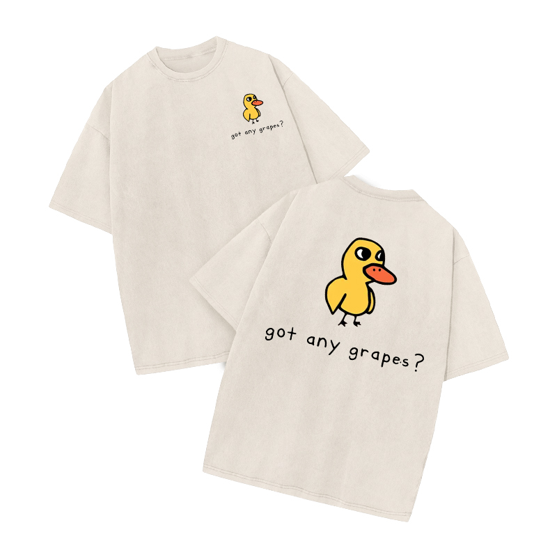 Got Any Grapes? Duck Graphic Print Acid Washed T-shirt - Beige - US20-22(3XL) - image 1