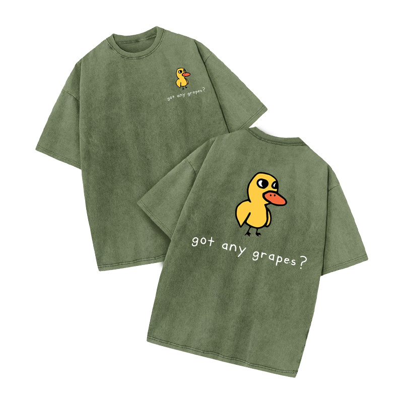 Got Any Grapes? Duck Graphic Print Acid Washed T-shirt - Army Green - US20-22(3XL) - image 4