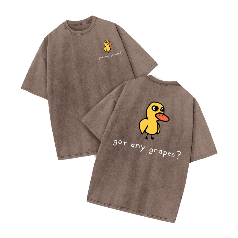 Got Any Grapes? Duck Graphic Print Acid Washed T-shirt - Coffee - US20-22(3XL) - image 2
