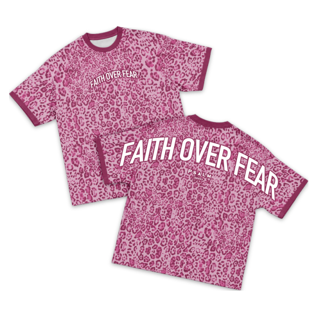 Faith Over Fear Leopard Print Contrast T-Shirt - Pink - 3XL - image 2