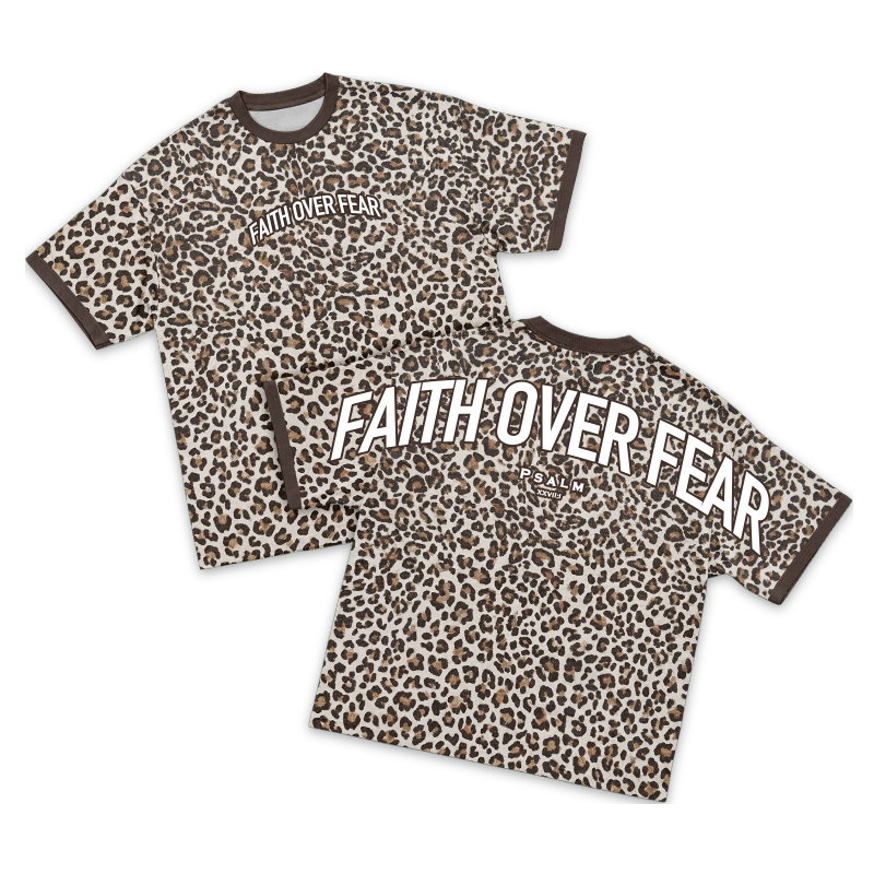 Faith Over Fear Leopard Print Contrast T-Shirt - Brown - 3XL - image 1