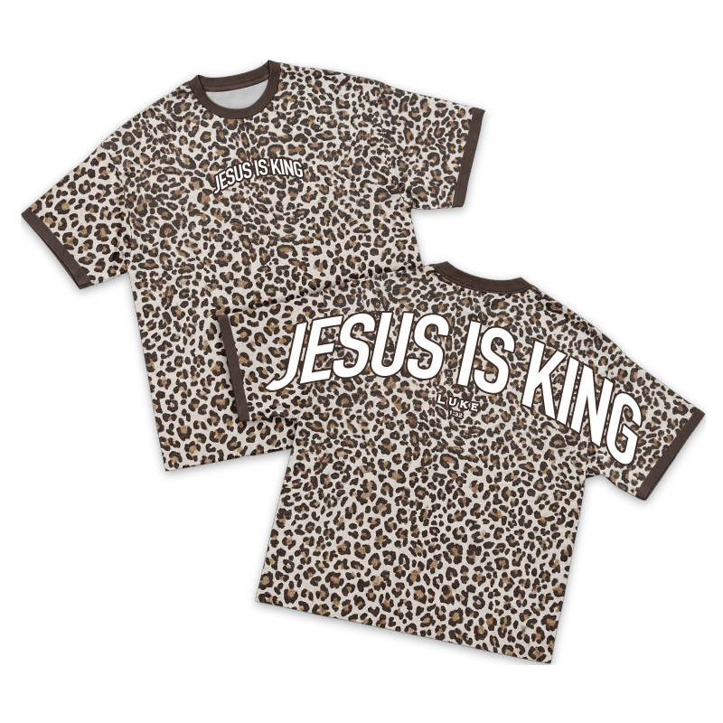 Street Leopard Print Jesus Is King T-Shirt - Brown - 3XL - image 1