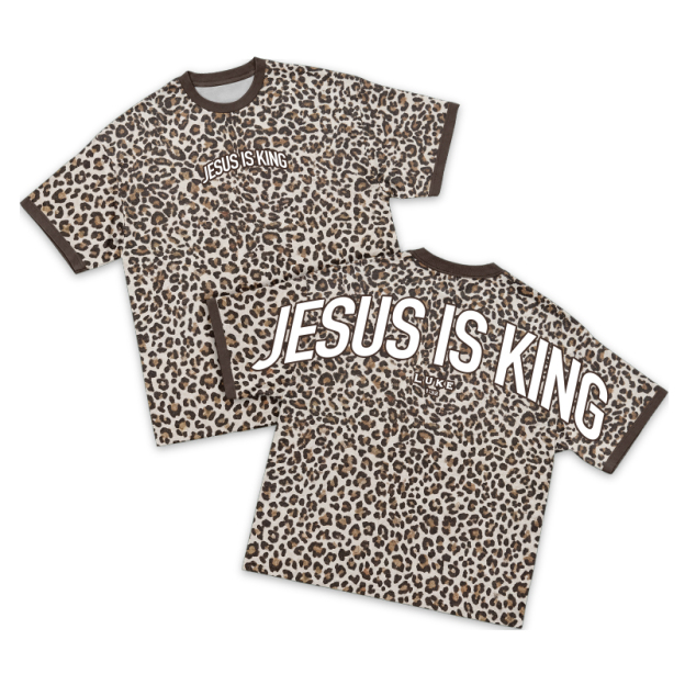 Street Leopard Print Jesus Is King T-Shirt - Brown - 3XL - image 1