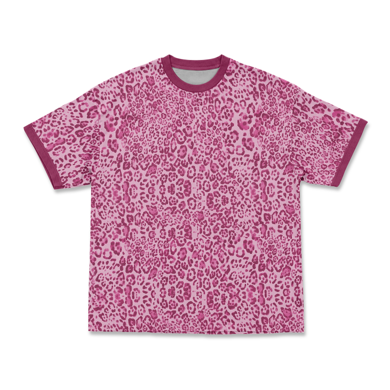 Leopard Print Contrast T-Shirt - Pink - 3XL - image 2