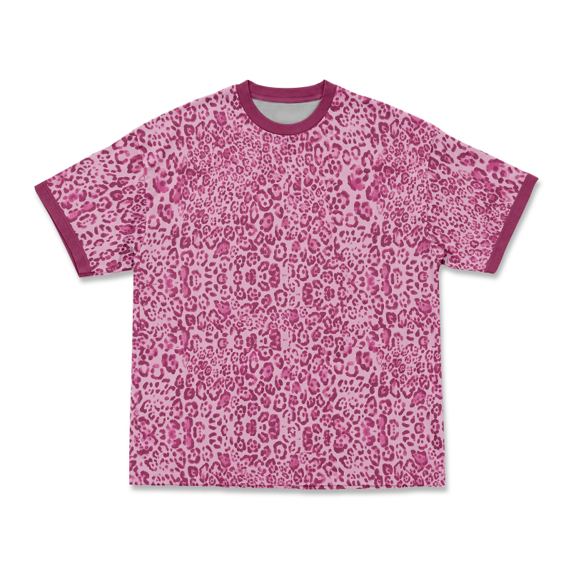 Leopard Print Contrast T-Shirt - Pink - 3XL - image 2