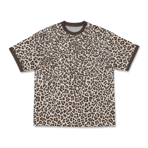 Leopard Print Contrast T-Shirt - Brown - 3XL - image 1