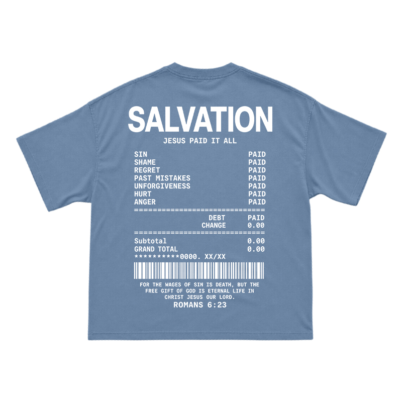 Faith Street Salvation Receipt Print T-Shirt - Dusty Blue - US16-18(2XL) - image 2