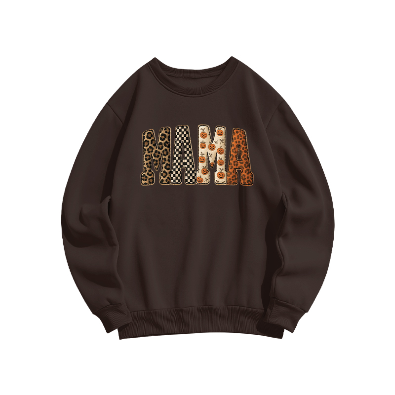 Halloween MAMA Letter Print Casual Sweatshirt - Coffee - US16-18(2XL) - image 1