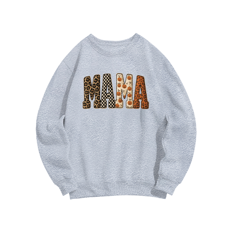 Halloween MAMA Letter Print Casual Sweatshirt - Grey - US16-18(2XL) - image 8