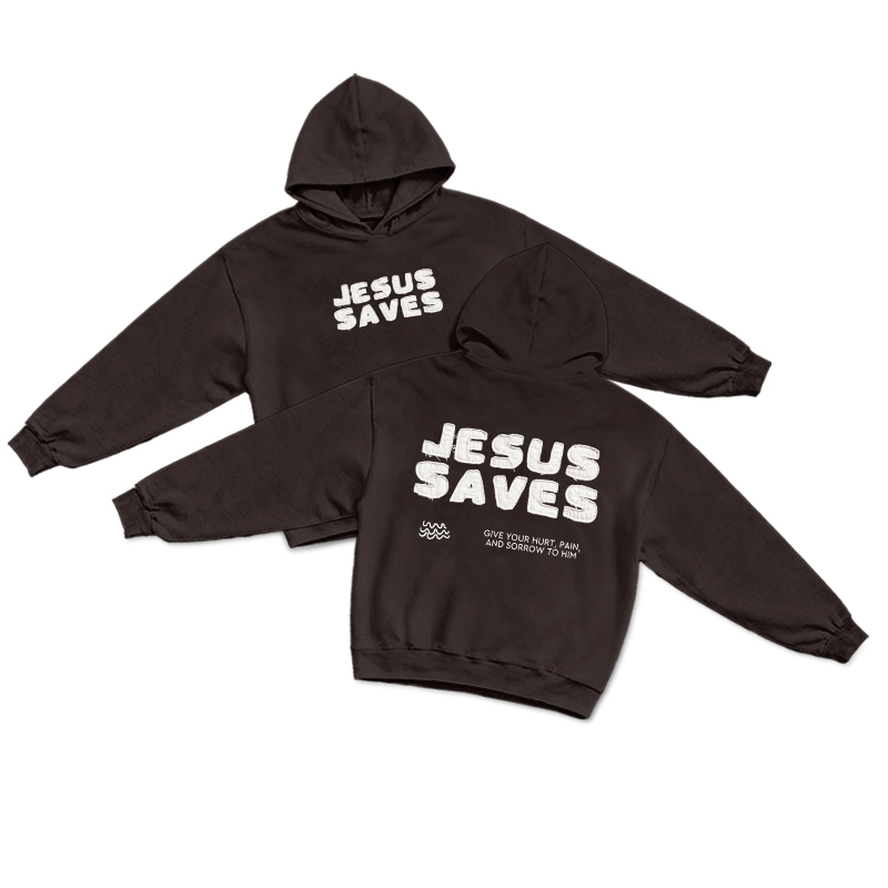 Faith Inspired Jesus Saves Print Hoodie  - Black - US32-34(5XL) - image 2