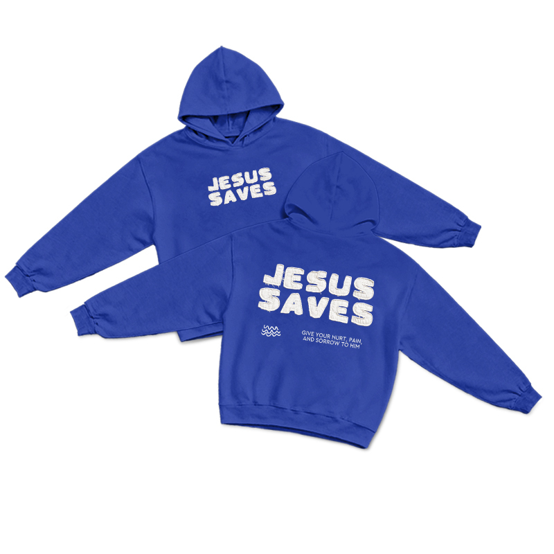 Faith Inspired Jesus Saves Print Hoodie  - Blue - US32-34(5XL) - image 3