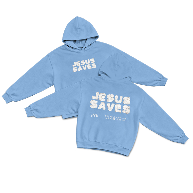 Faith Inspired Jesus Saves Print Hoodie  - Sky Blue - US32-34(5XL) - image 1