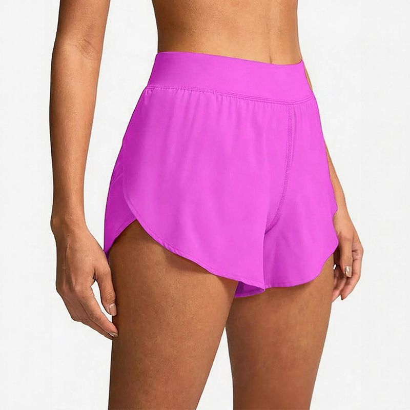 Solid Color Side Slit Quick-drying Yoga Shorts With Built-in Liner - Pink - 2XL - image 7