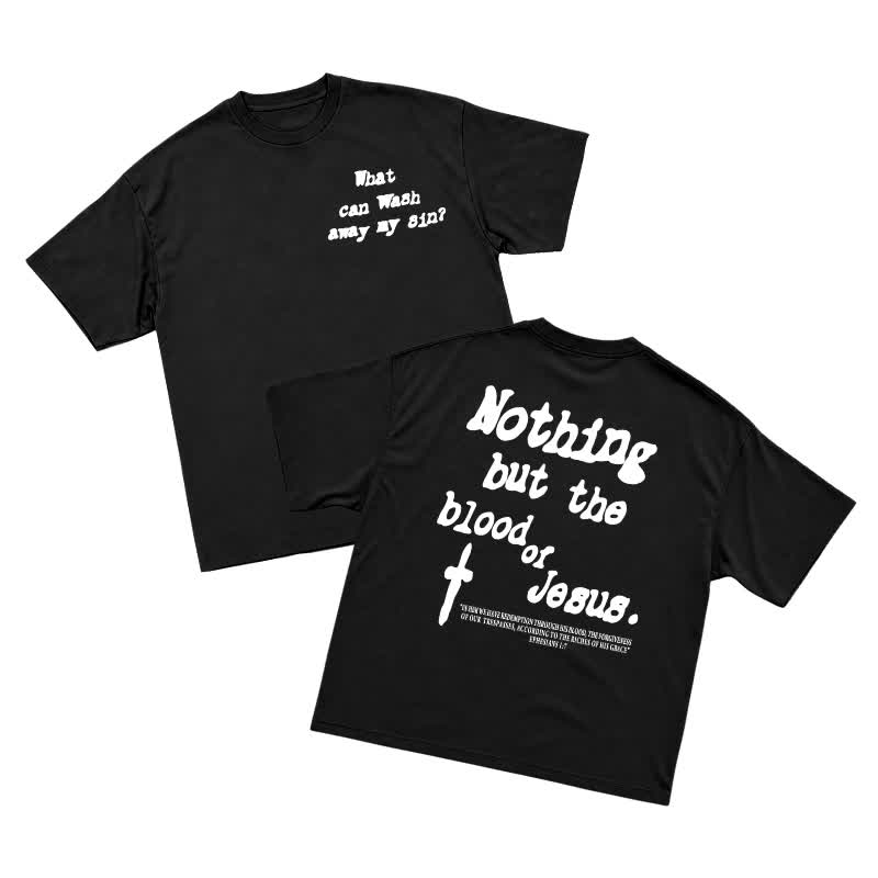Men's Gothic Cross Graphic Oversized T-shirt, Vintage Religious Print Streetwear Tee，nothing But The Blood Of Jesus - Black - US16-18(2XL) - image 1